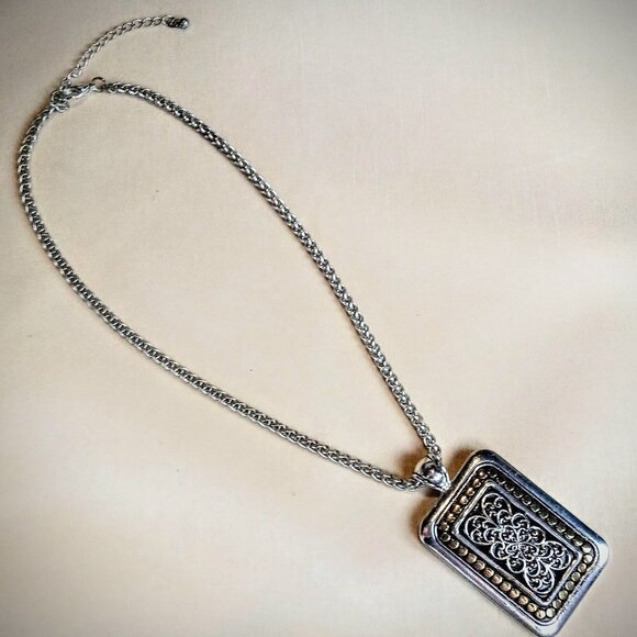 Two Tone Silver Gold Filigree Pendant Necklace - Picture 2 of 6